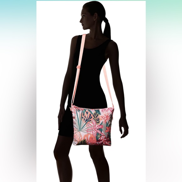 Vera Bradley Lighten Up ReActive Hipster Crossbody - Rain Forest Canopy Coral - Picture 6 of 13